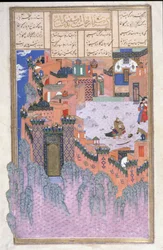 Arjasp ucciso da Isfandiyar nella Fortezza di Bronzo, illustrazione dallo Shahnama (Libro dei Re)